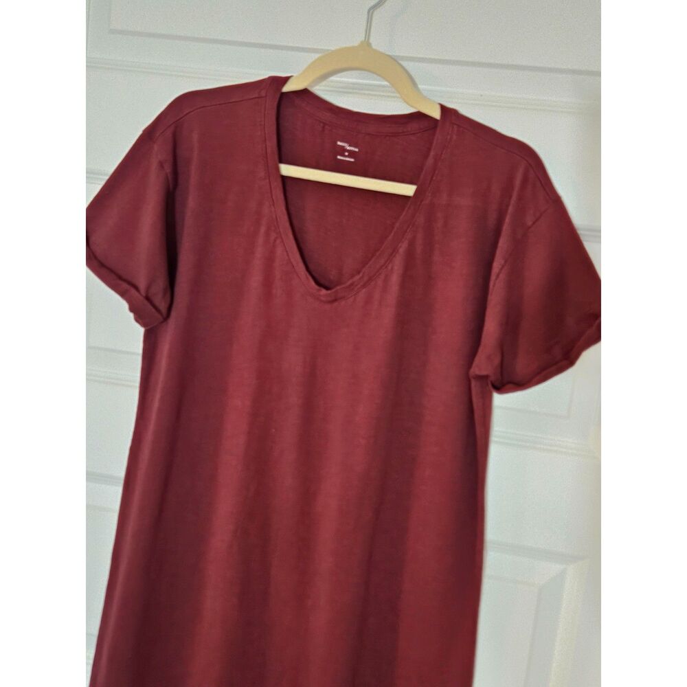 Daily Ritual Burgundy Tee Shirt Dress Cotton V-Neck Short Sleeve Size M - Picture 2 of 6
